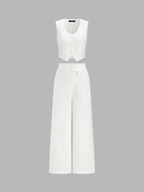 Solid  Asymmetrical Straight Leg Pants Set