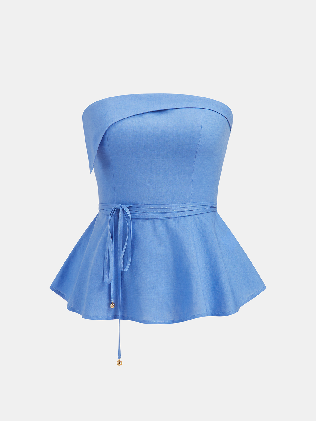 Linen-Blend Strapless Peplum Top & Pants Set