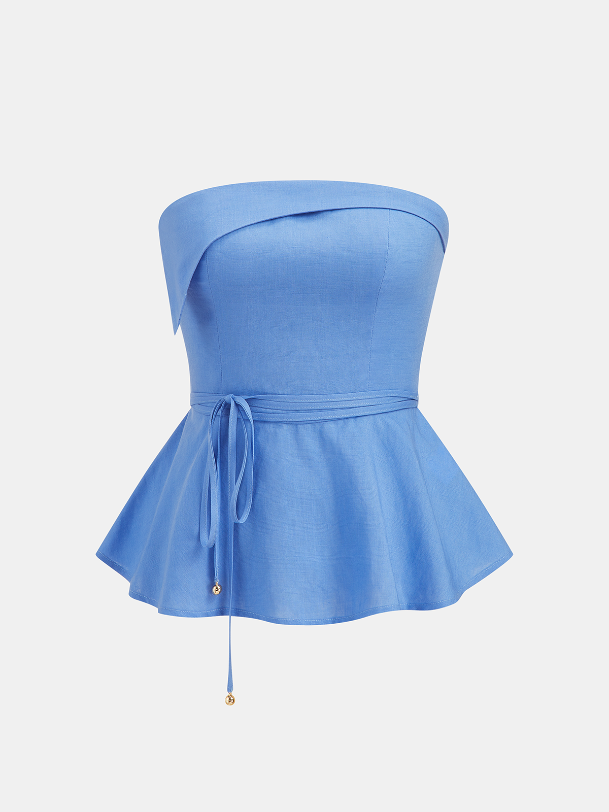 Linen-Blend Strapless Peplum Top & Pants Set