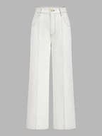Contrast Stitch Denim Vest & Wide Leg Pants Set