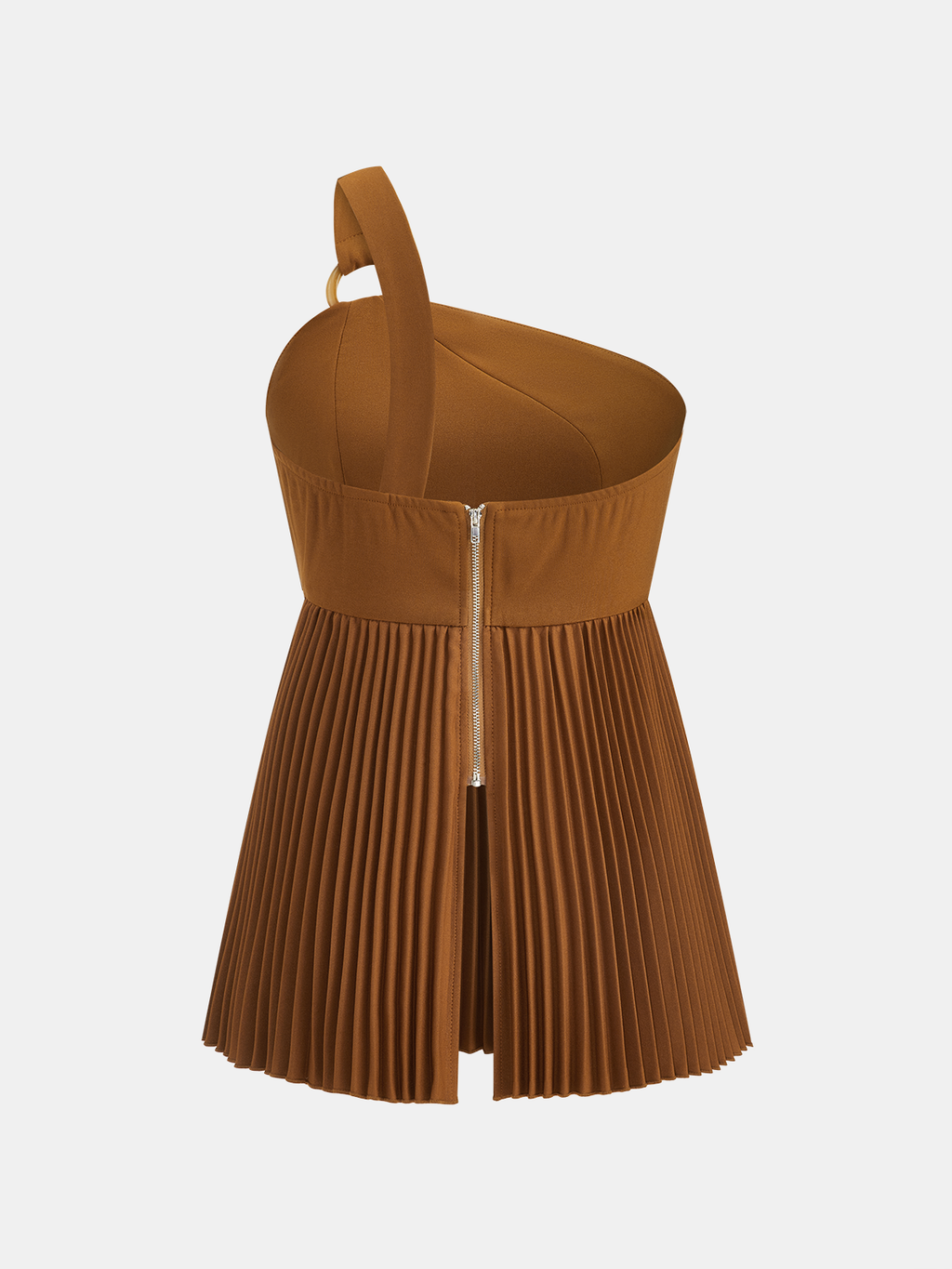 One Shoulder Pleated Hem Ring Detail Top