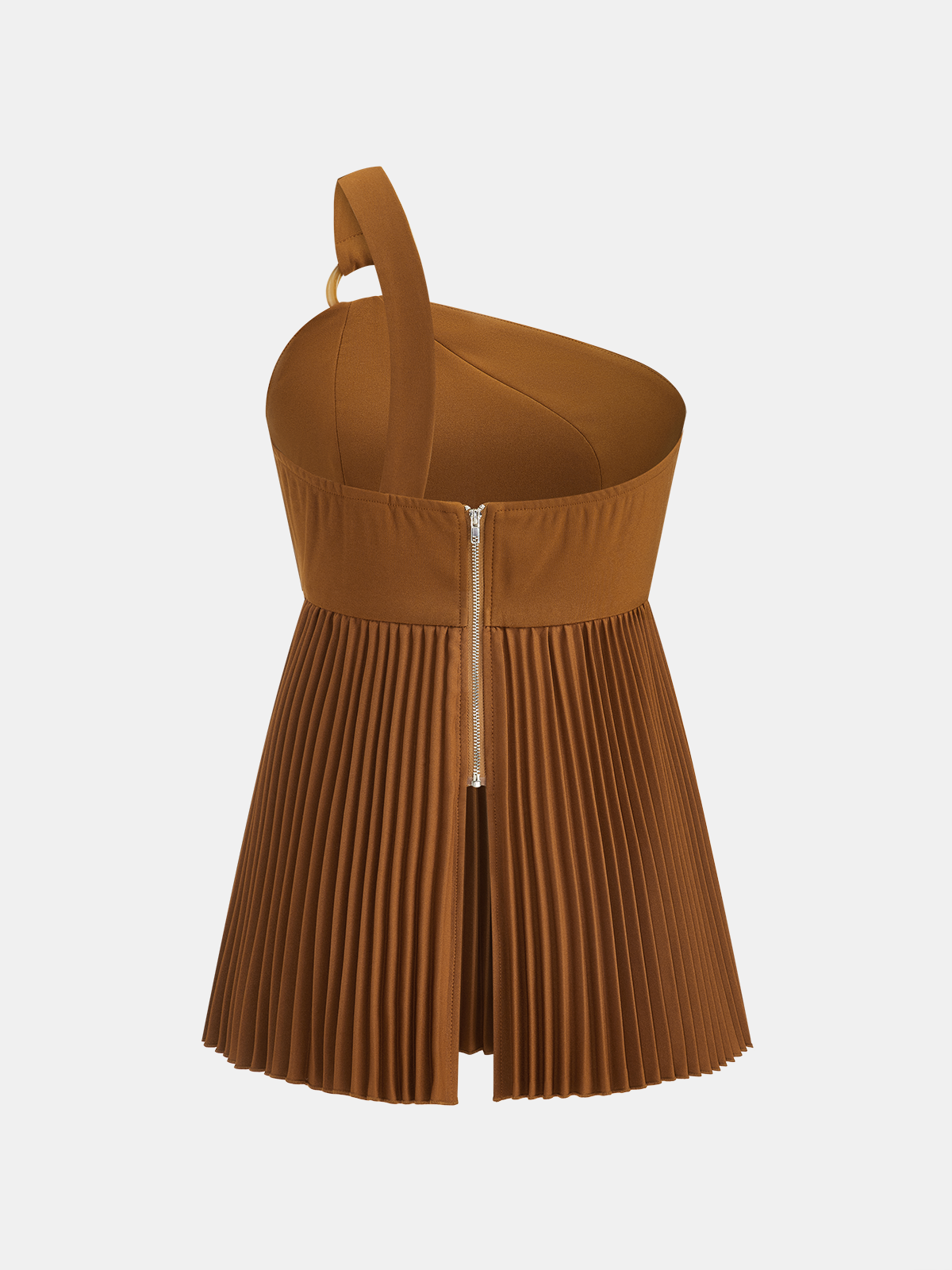 One Shoulder Pleated Hem Ring Detail Top