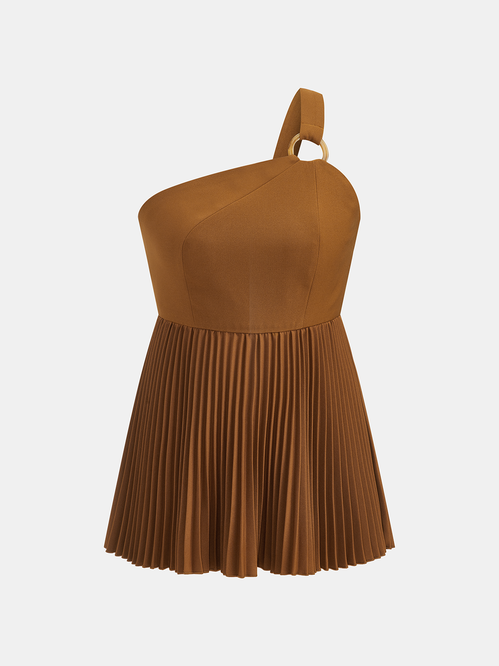One Shoulder Pleated Hem Ring Detail Top